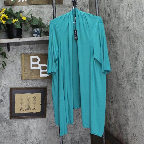 NWT 24Seven Comfort Apparel Womens Knit 3/4 Sleeve Open Front Cardigan Green 2X - Picture 1 of 5